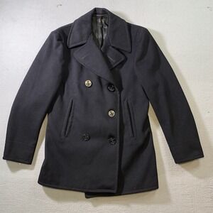 Vintage U.S. Navy 100% Wool  Clothing Supply Pea Coat Mens 38R Jacket Navy Blue